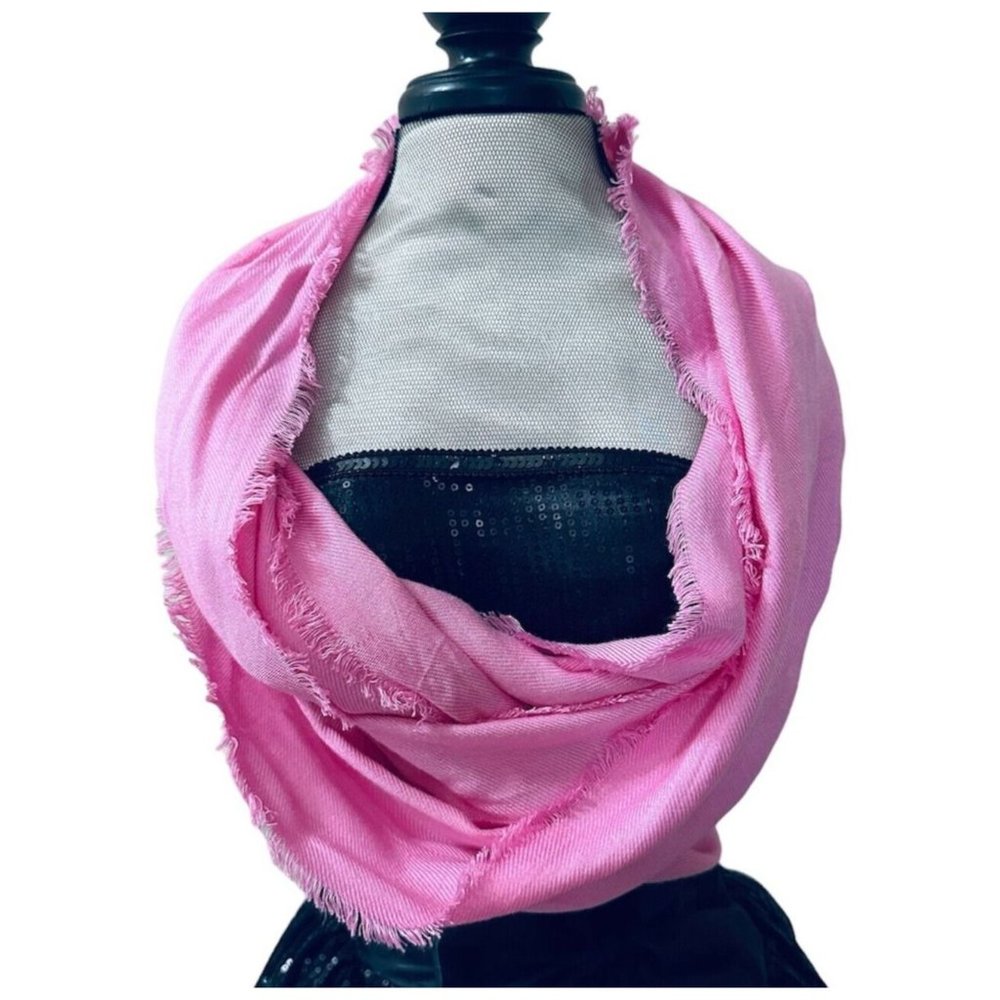 Pink Infinity Scarf With Fringe Rayon 18 x 70 Inches